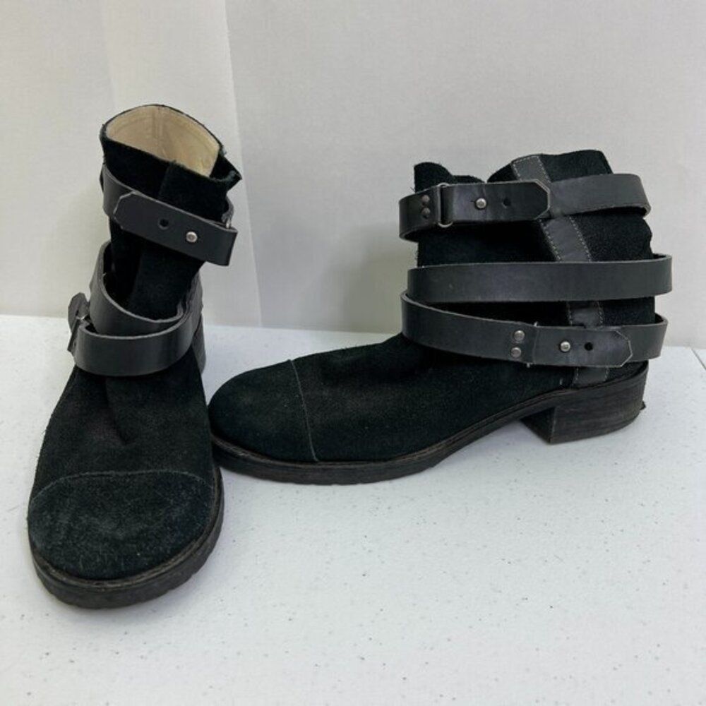 Joe's Sami Boots 9 M Black Suede Strappy Combat Moto Punk Ankle‎ $260 Buckle